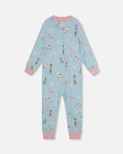 Deux Par Deux Organic Cotton Interlock One-piece Pajama Dog In Blue