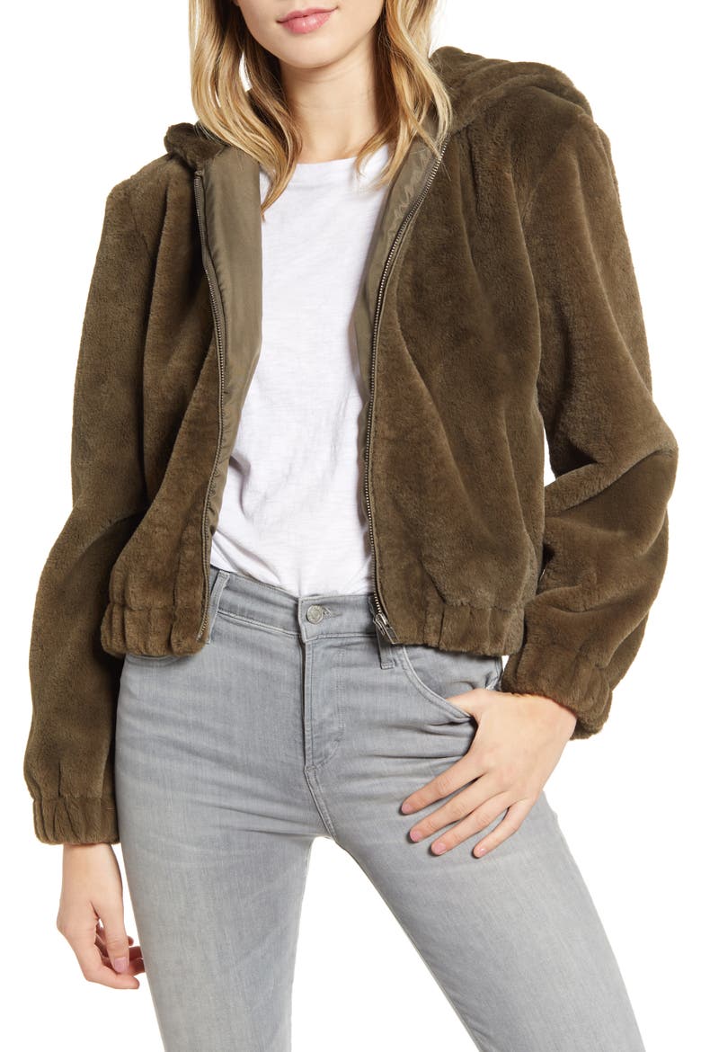 Breda Faux Fur Hooded Jacket, Main, color, ARMY