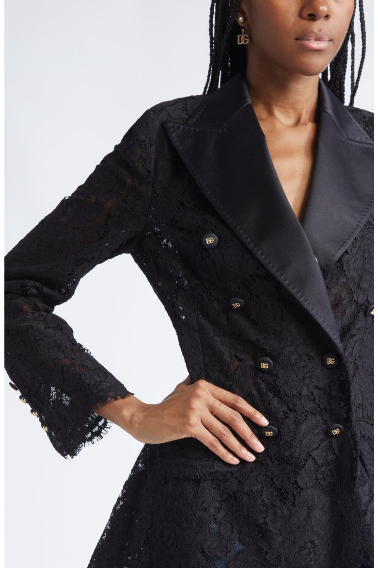 Double Breasted Floral Lace Jacket, Alternate, color, N0000 NERO