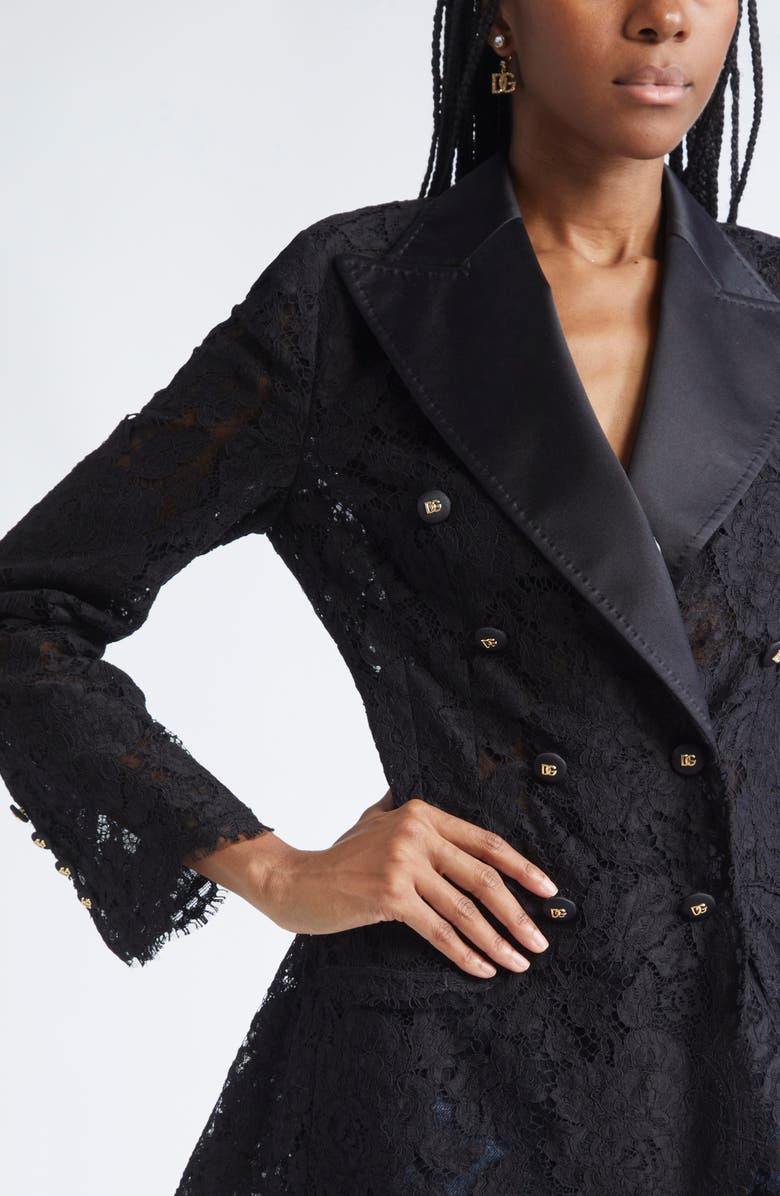Dolce&Gabbana Double Breasted Floral Lace Jacket, Alternate, color, N0000 Nero
