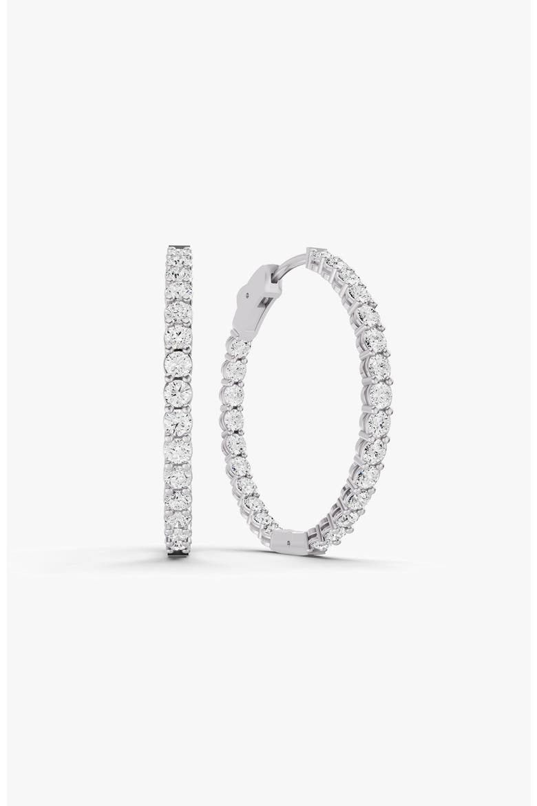14K Gold 10 ct Earrings Round In & Out Diamond Hoops, Main, color, White Gold