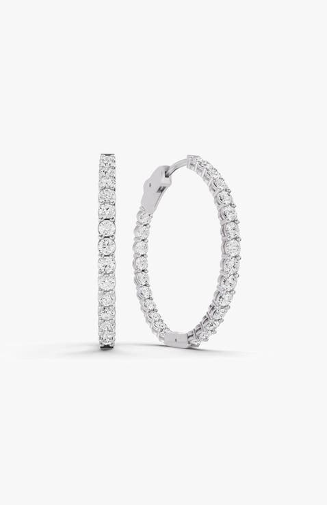 14K Gold 5 ct Earrings Round In & Out Diamond Hoops