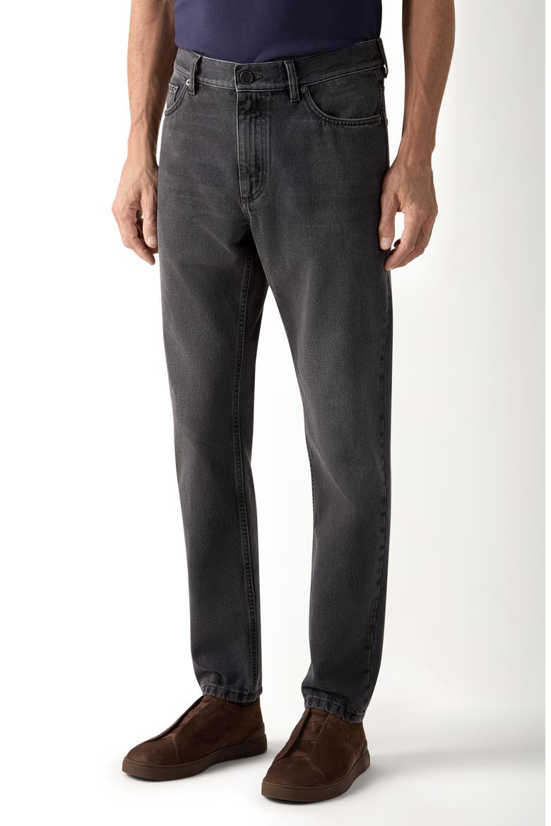 Black Stone-Washed Cotton Roccia Jeans, Main, color, BLACK