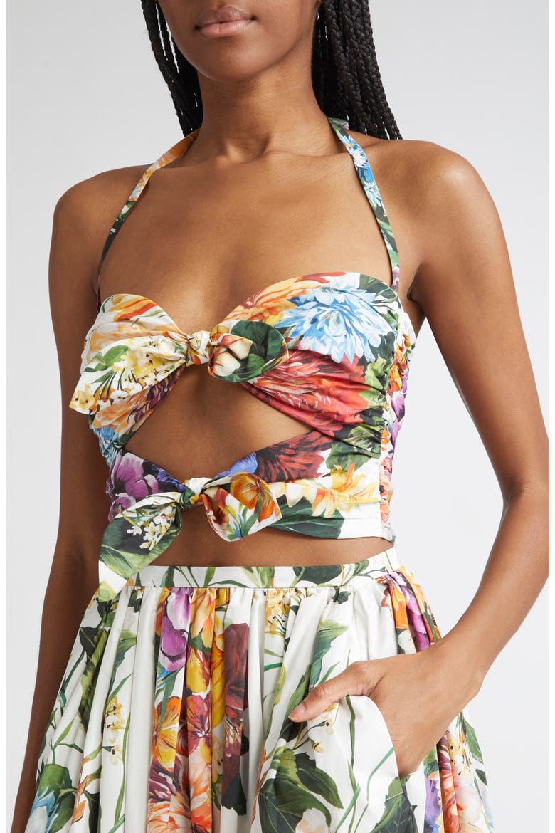 Floral Bow Cutout Halter Top, Alternate, color, HA5PC B.FIORI CRET. F.BCO