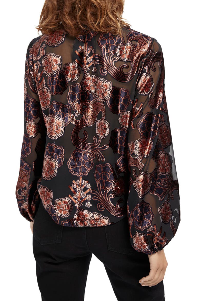 Floral Print Sheer Velvet Top, Alternate, color, COMBO A
