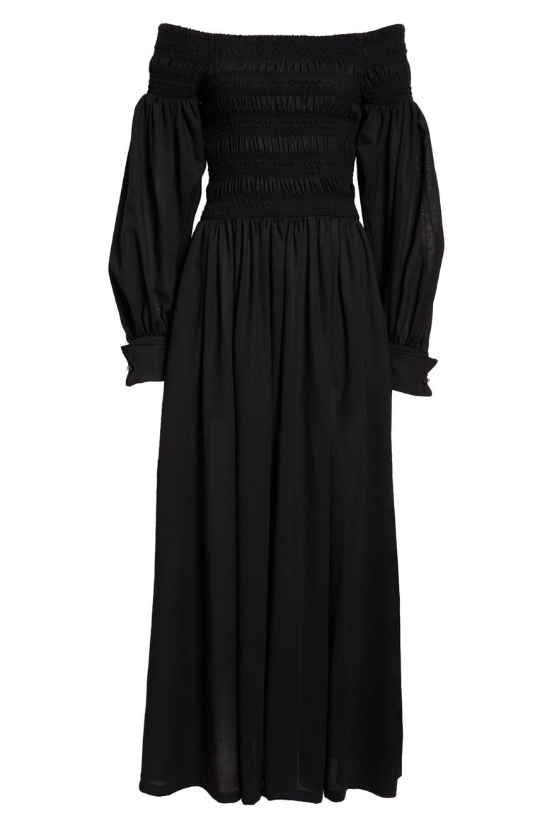 Manu Off the Shoulder Long Sleeve Virgin Wool Maxi Dress, Alternate, color, BLACK
