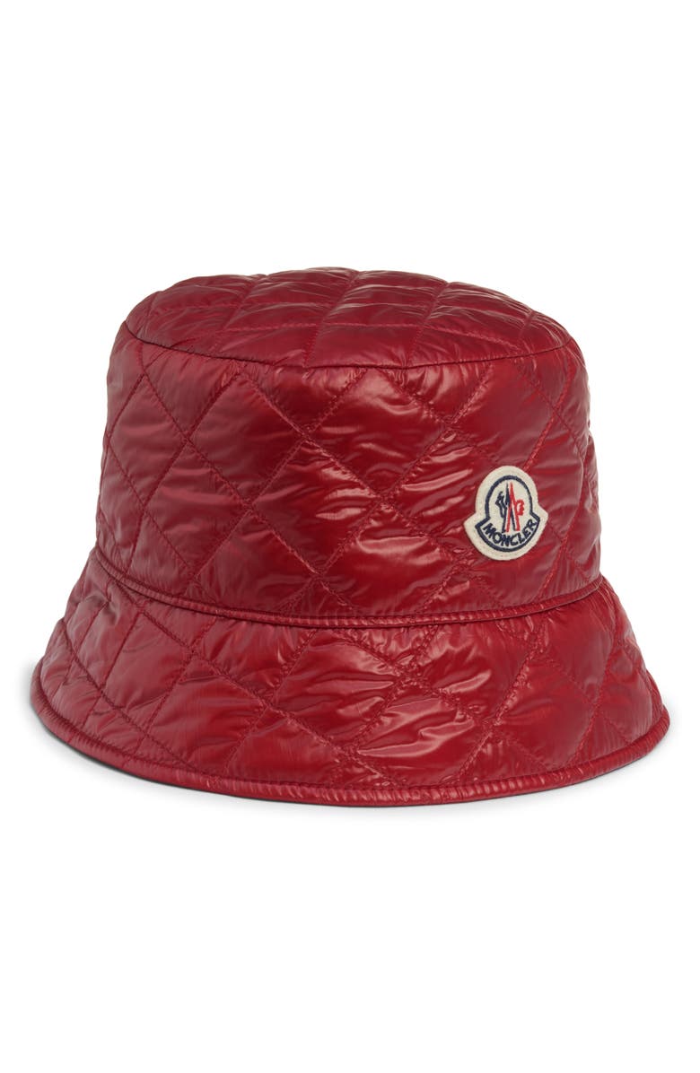 Moncler Diamond Quilted Nylon Bucket Hat, Main, color, Red Auburn