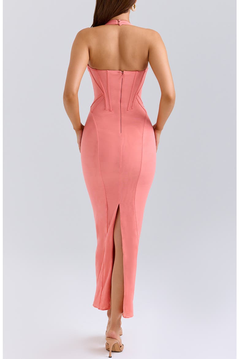 Lusilla Halter Powermesh Body-Con Cocktail Dress, Alternate, color, CORAL
