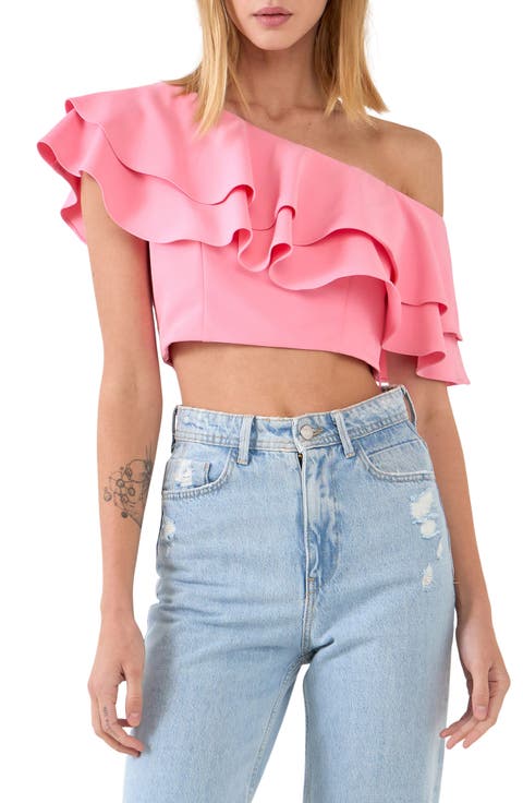 Ruffle One-Shoulder Crop Top
