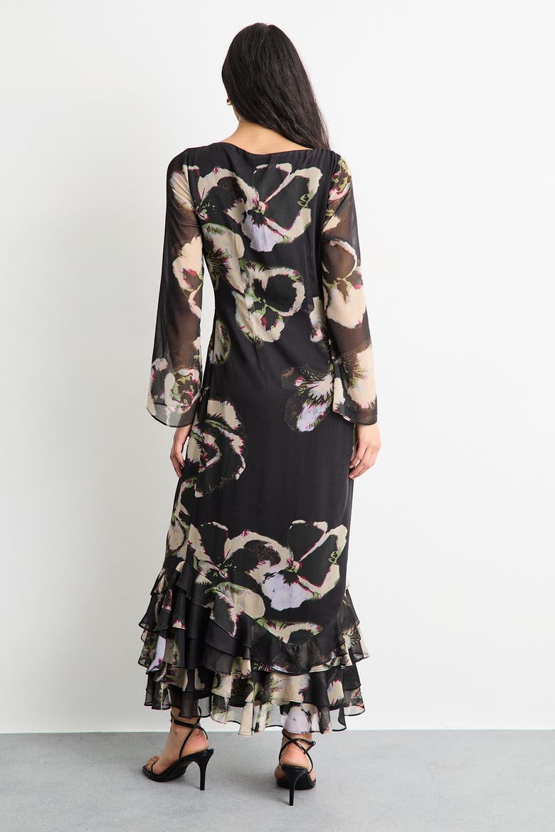 Printed Scoop Neck Ruffle Hem Midi Dress, Alternate, color, Floral