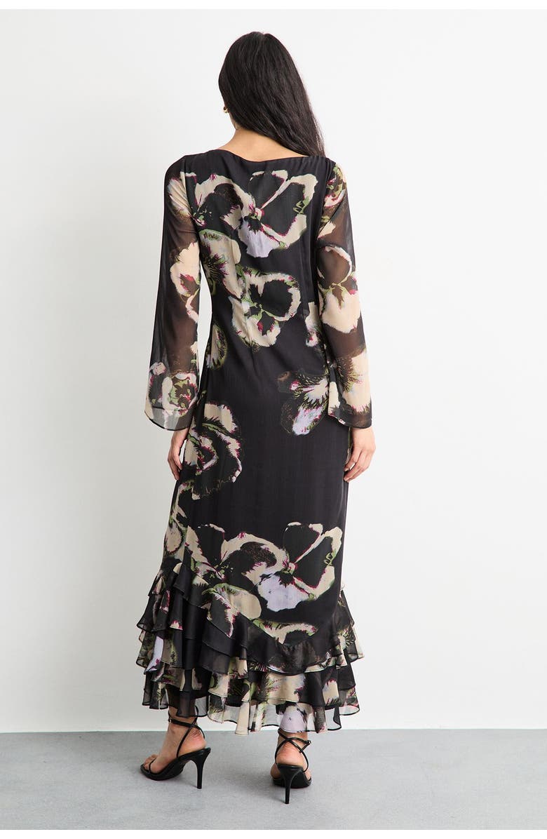 Warehouse Printed Scoop Neck Ruffle Hem Midi Dress, Alternate, color, Floral