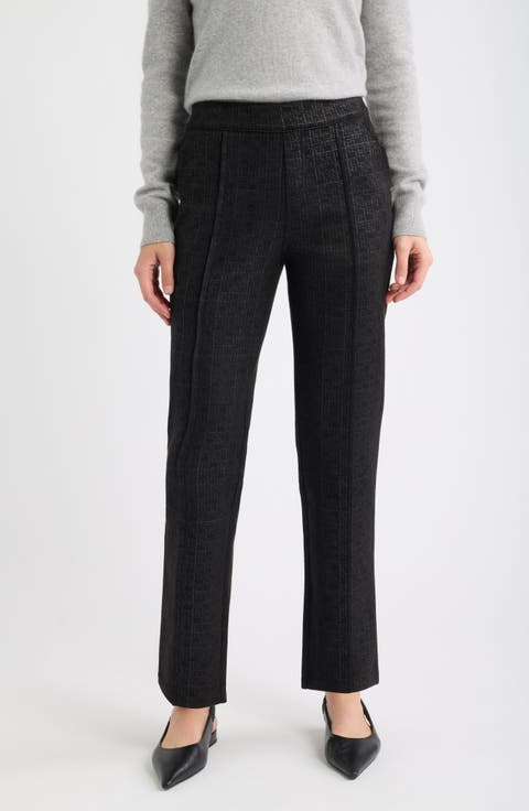 Metallic Geo Faux Suede Straight Fit Pants