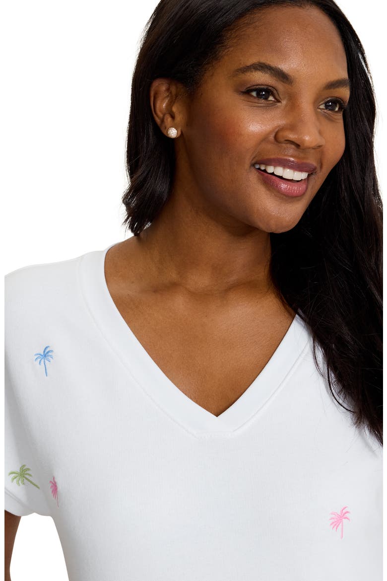 Marina del Mar Embroidered Palm Tree Cotton Fleece V-Neck Dress, Alternate, color, WHITE