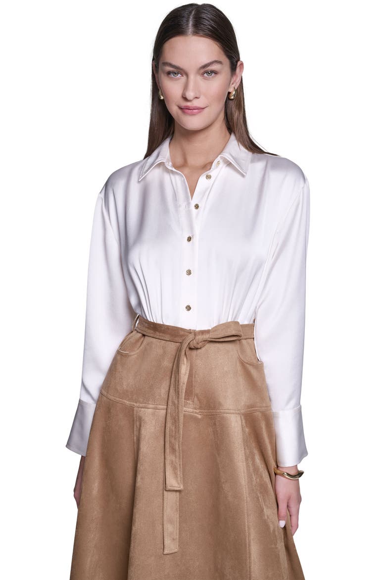 Satin & Suede Midi Shirt Dress, Alternate, color, Ivory/Spiced Almond