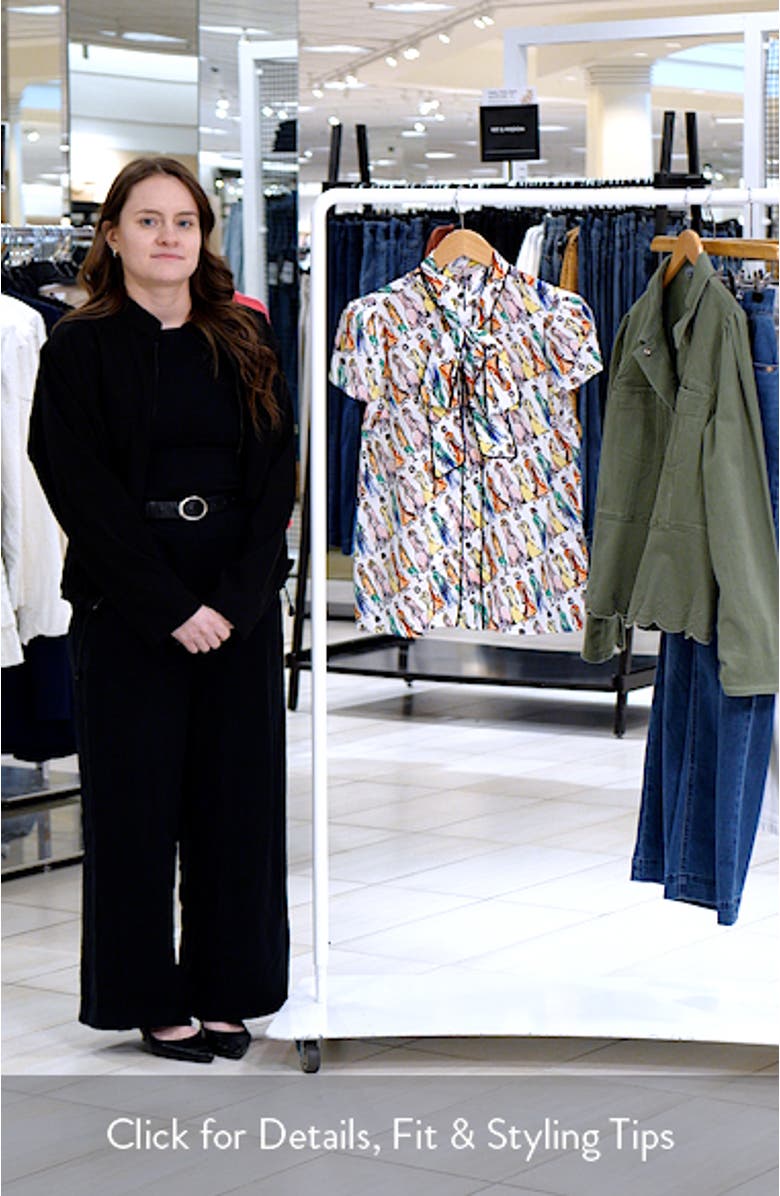 Jenie Stace Face Print Silk Button-Up Shirt, sales video thumbnail