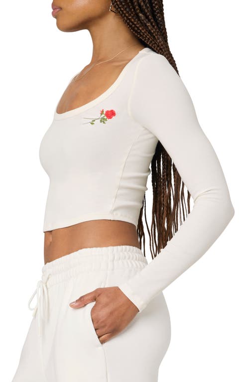 Florence By Mills Rose Embroidered Long Sleeve Crop T-shirt In Jet Stream Rose
