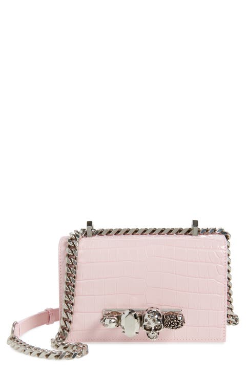 Alexander McQueen Croc Embossed Leather Shoulder Bag