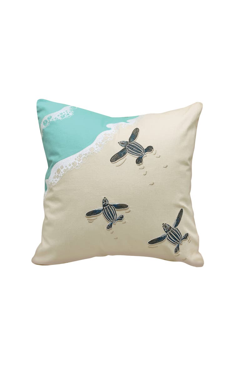 Leatherback Scurry-Embroidered Indoor Cotton Accent Throw Pillow Decor, Main, color, Blue