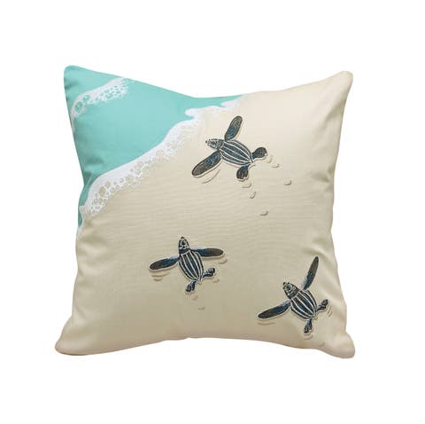 Leatherback Scurry-Embroidered Indoor Cotton Accent Throw Pillow Decor