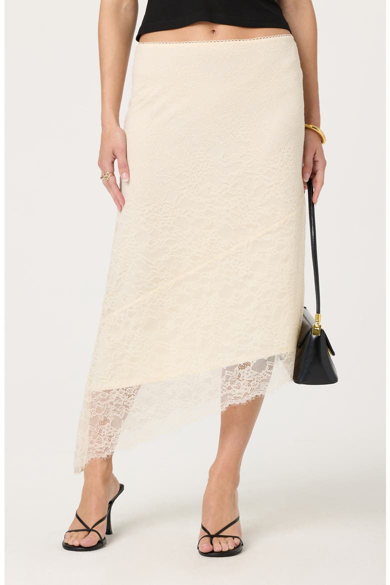 Asymmetric Lace Midi Skirt, Alternate, color, CREAM