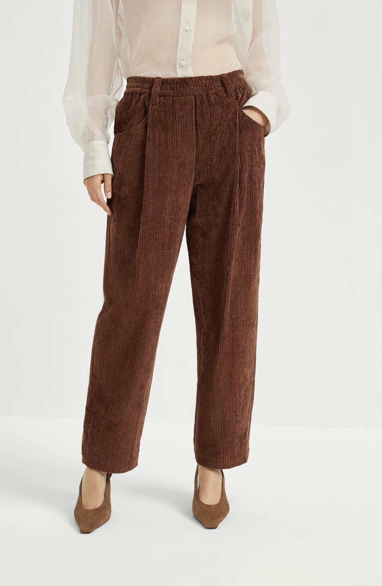 Brunello Cucinelli Corduroy Baggy trousers, Alternate, color, Brown