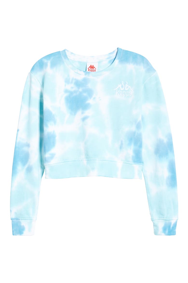 Kappa Catros Tie Dye Crop Sweatshirt, Alternate, color, DARK BLUE/ AQUA GREEN/ WHITE