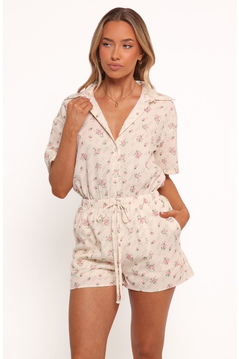 Calypso Short Sleeve Romper, Alternate, color, CREAM PINK FLORAL