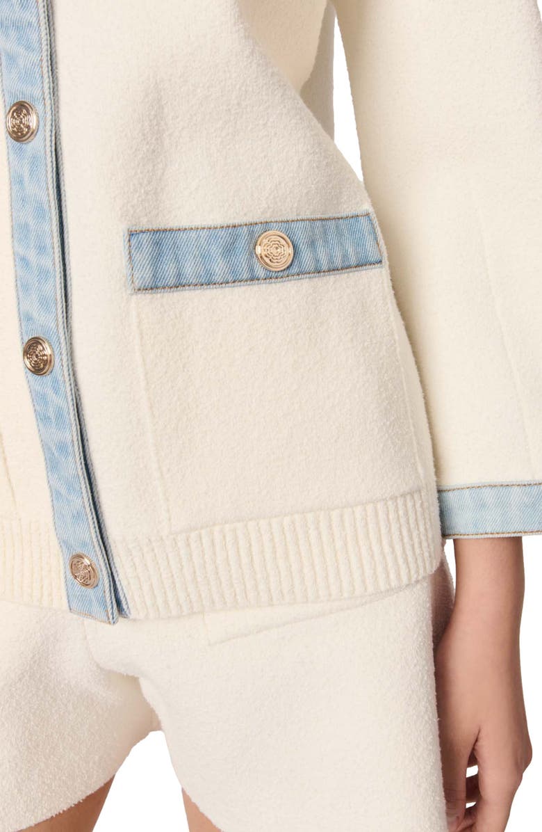 maje Long sleeve cardigan with denim details, Alternate, color,