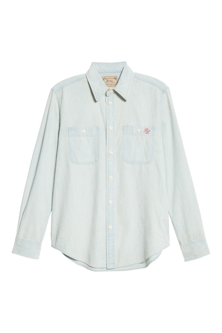 Polo Bear Graphic Chambray Button-Up Shirt, Alternate, color, CHAMBRAY