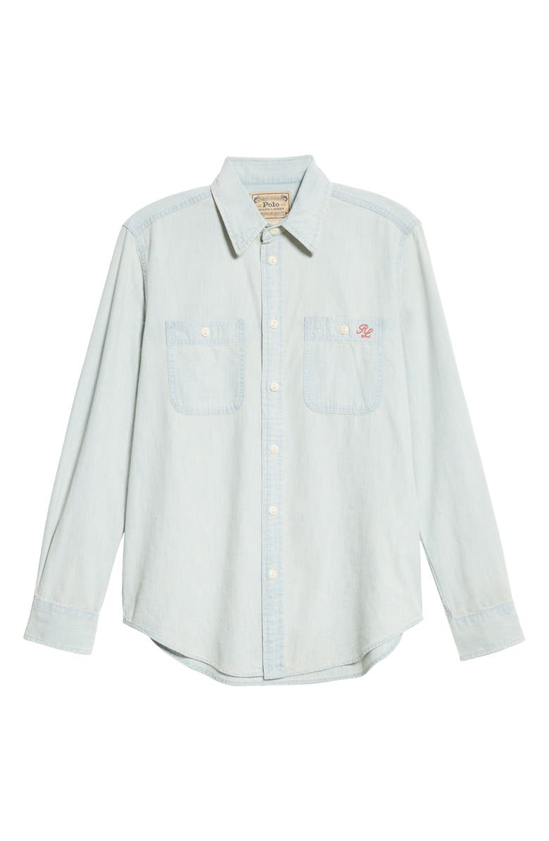 Polo Ralph Lauren Polo Bear Graphic Chambray Button-Up Shirt, Alternate, color, 