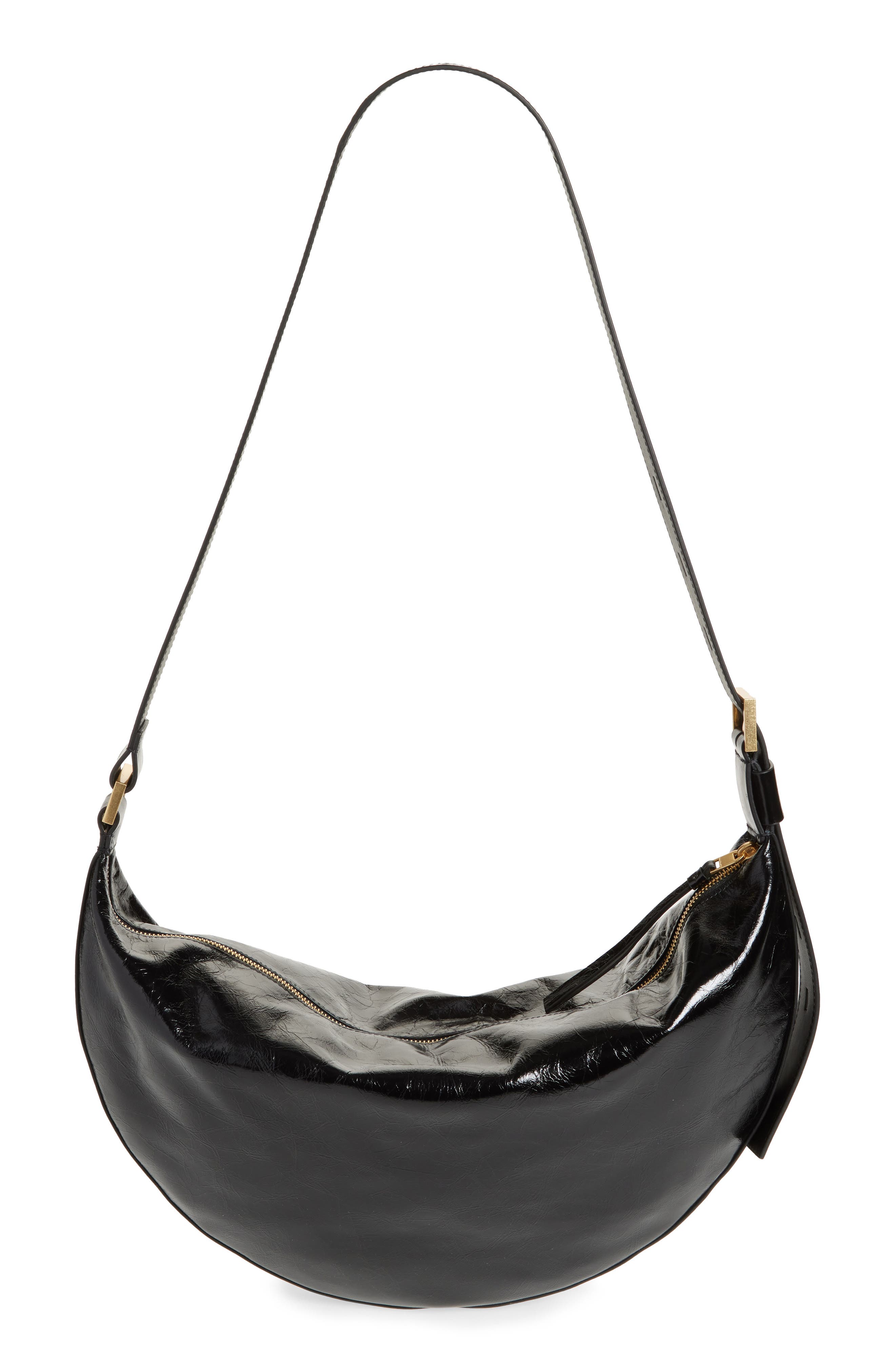 AllSaints Half Moon Leather Shoulder Bag, Alternate, color, 