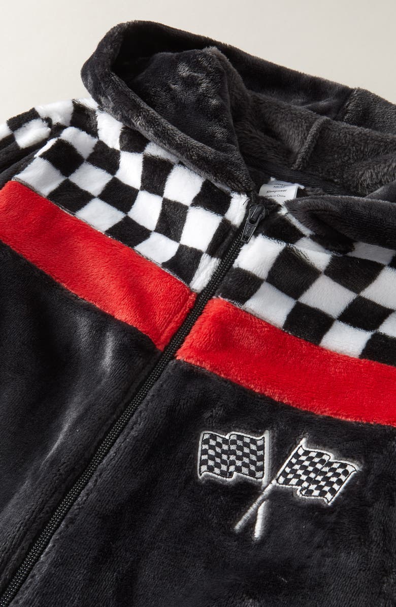 Nordstrom Kids' Hooded Fleece Sleeper Romper, Alternate, color, Red- Black Racer Flag