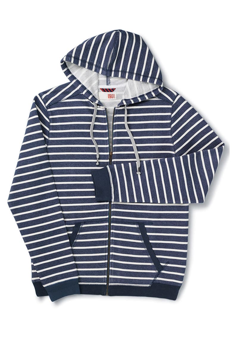 'Ashland' Stripe Zip Front Hoodie, Alternate, color, NAVY IRIS STRIPE