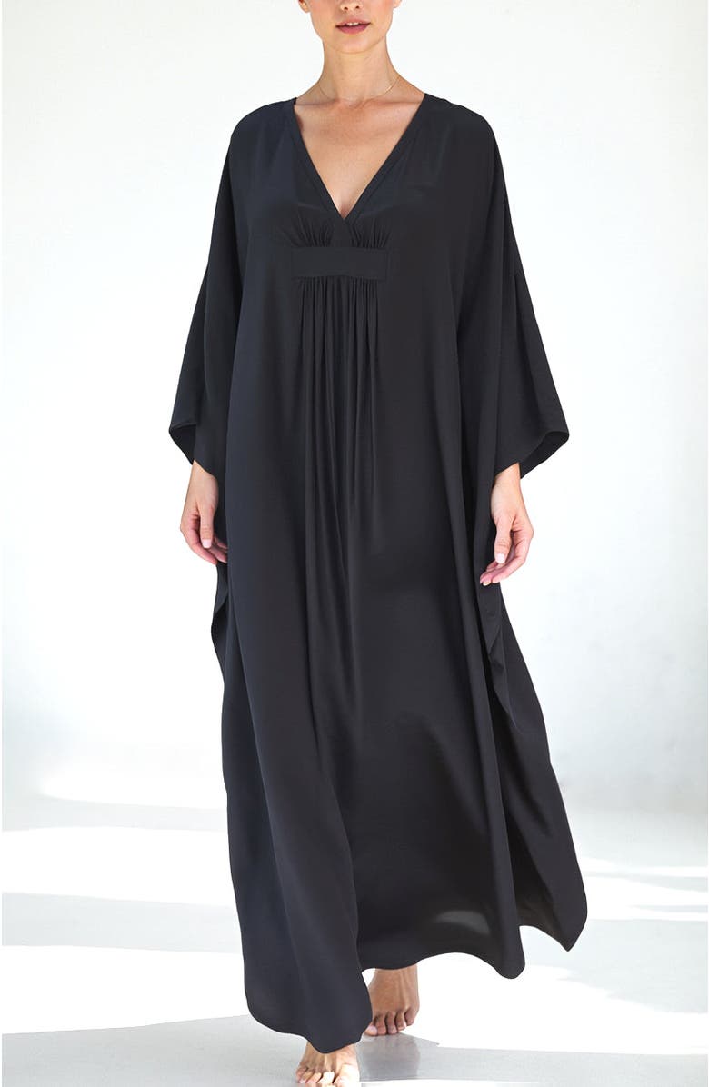 ocean+main Olivia Silk Caftan, Main, color, Black