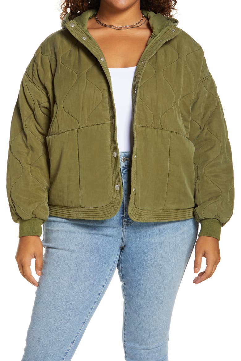 Quilted Hooded Jacket, Main, color, SWEET PEA OLIVE