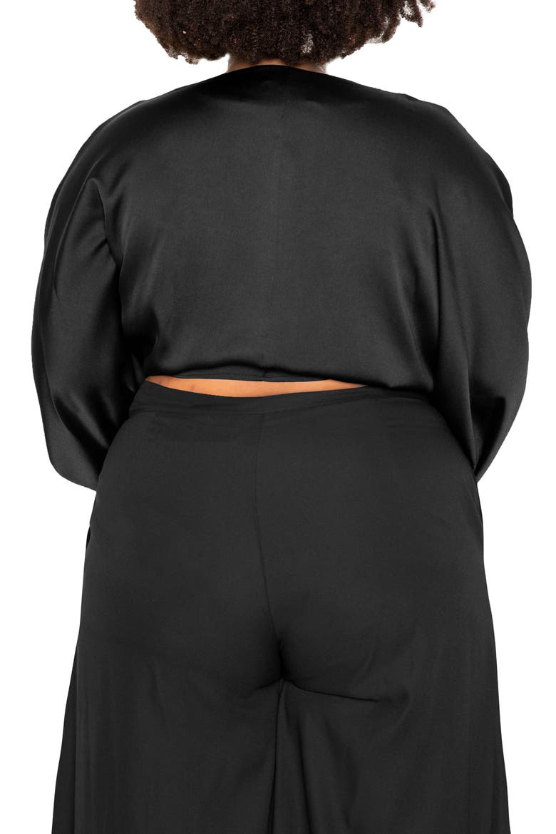Tie Front Long Sleeve Satin Blouse, Alternate, color, BLACK
