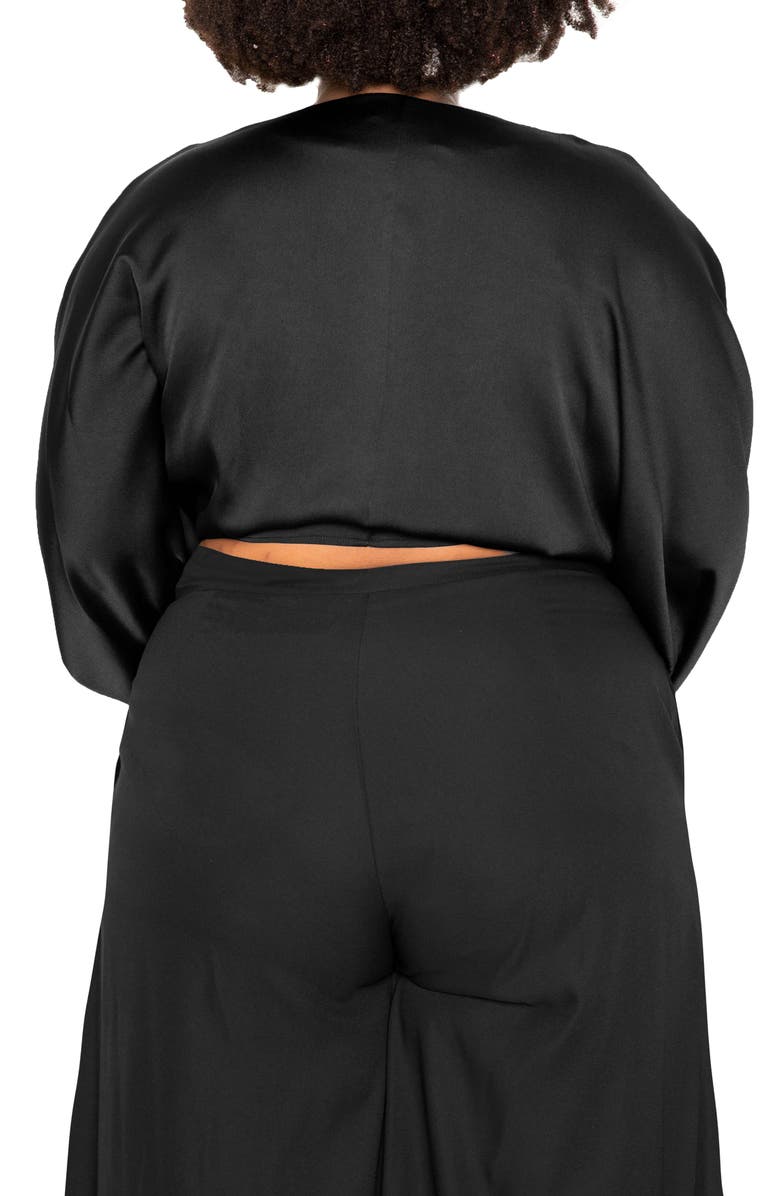 BUXOM COUTURE Tie Front Long Sleeve Satin Blouse, Alternate, color, 