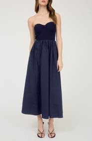 Blu Pepper Mixed Media Strapless Midi Dress