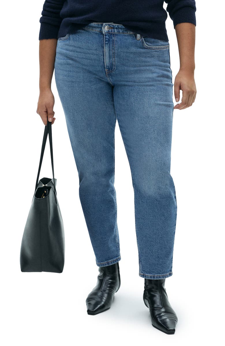 MANGO Comfort High Waist Straight Leg Jeans, Alternate, color, Medium Blue