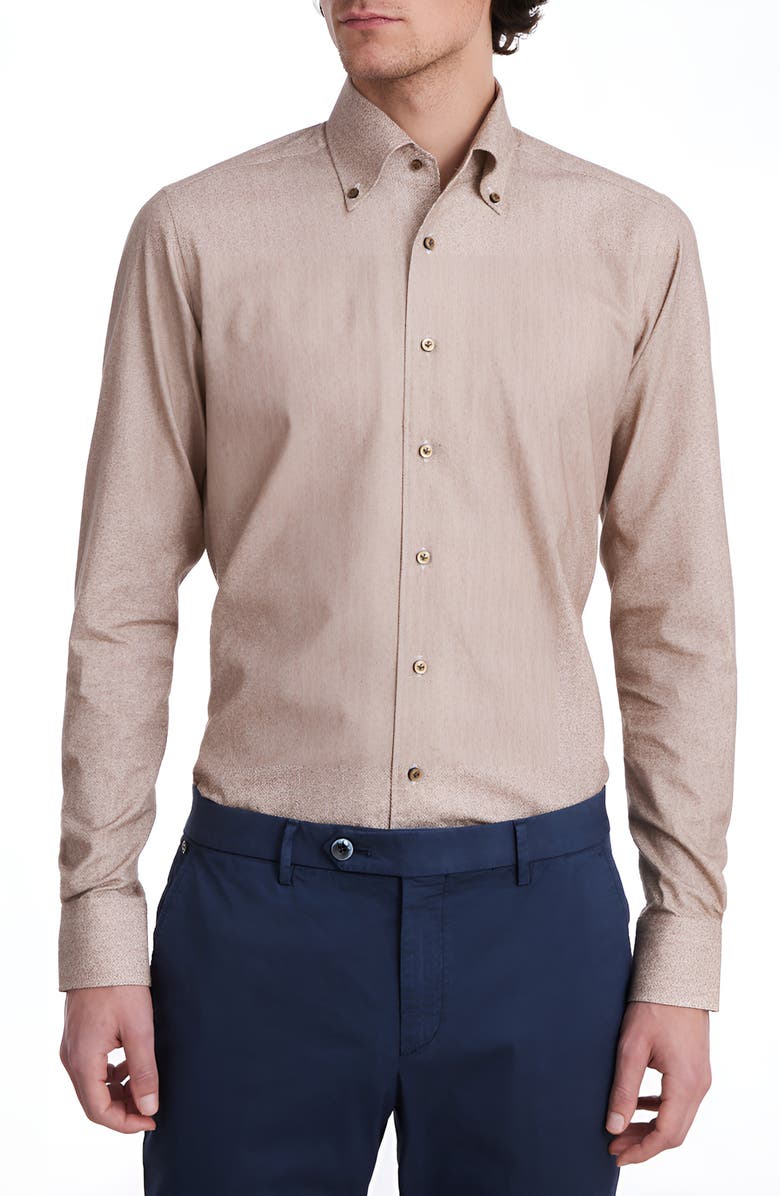 Emanuel Berg Ultra Soft Luxury Brushed Cotton Herringbone Button-Down Dress Shirt, Main, color, 