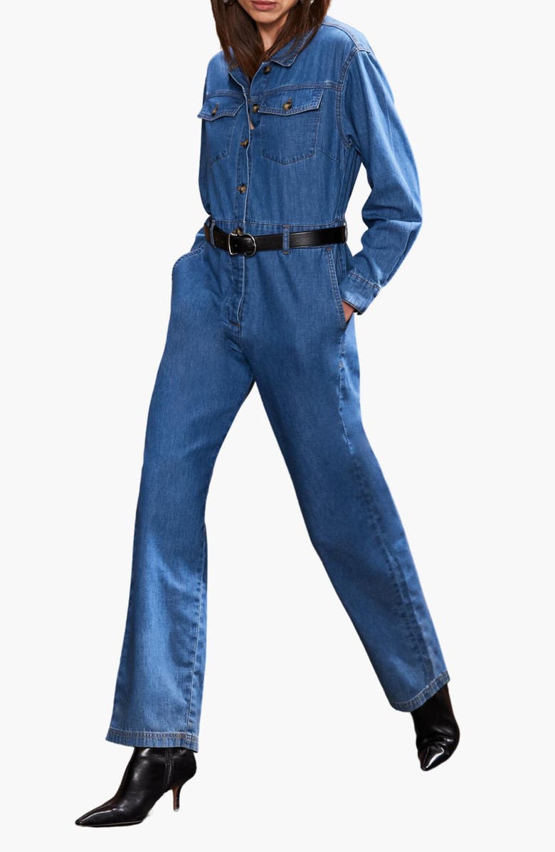 Ro&Zo Denim Long Sleeve Jumpsuit, Alternate, color, Blue