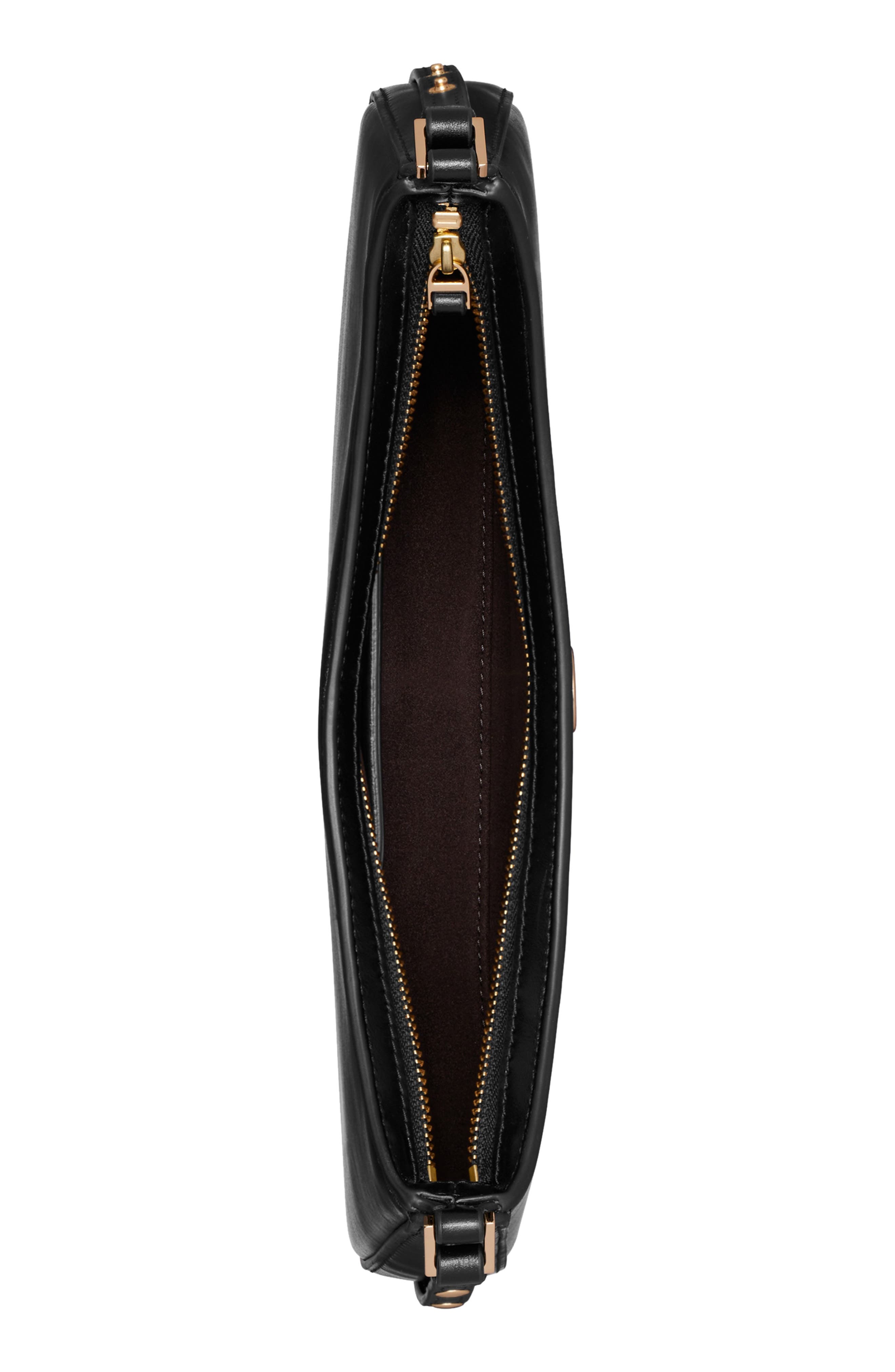 Tory Burch Robinson Leather Zip Top Shoulder Bag, Alternate, color, Black