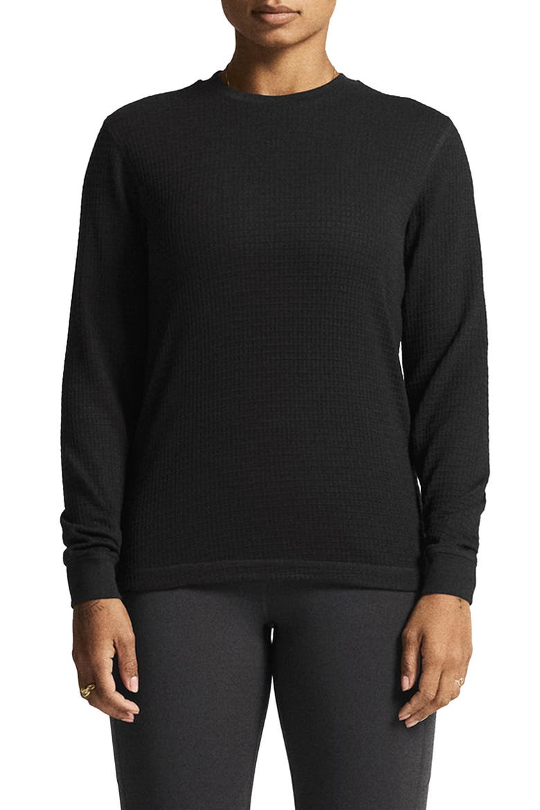 Waffle Knit Long Sleeve T-Shirt, Main, color, BLACK