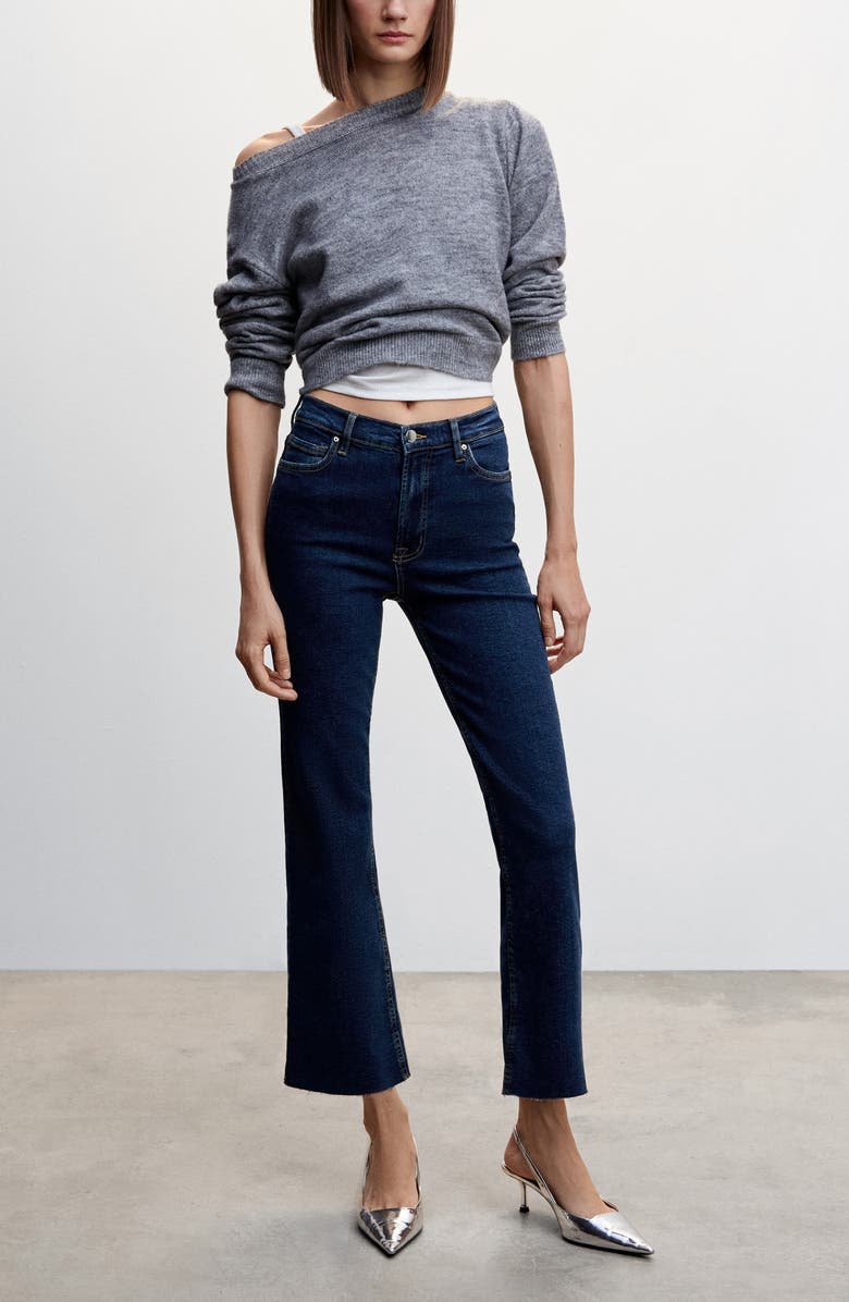 MANGO Raw Hem Crop Flare Jeans, Alternate, color, 