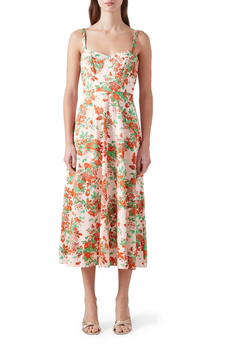 LK Bennett Floral Print Sleeveless Midi Dress, Main, color, 
