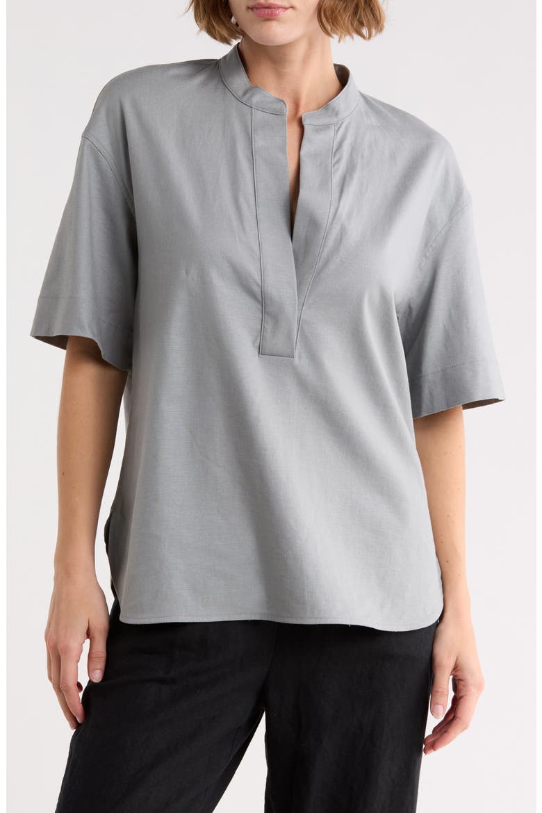 Short Sleeve Linen Blend Top, Main, color, SEA STONE