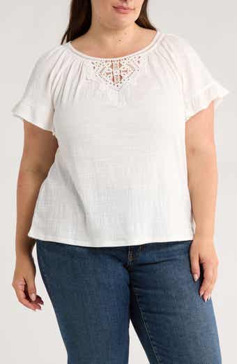 MAX STUDIO Embellished Yoke Flutter Sleeve Top