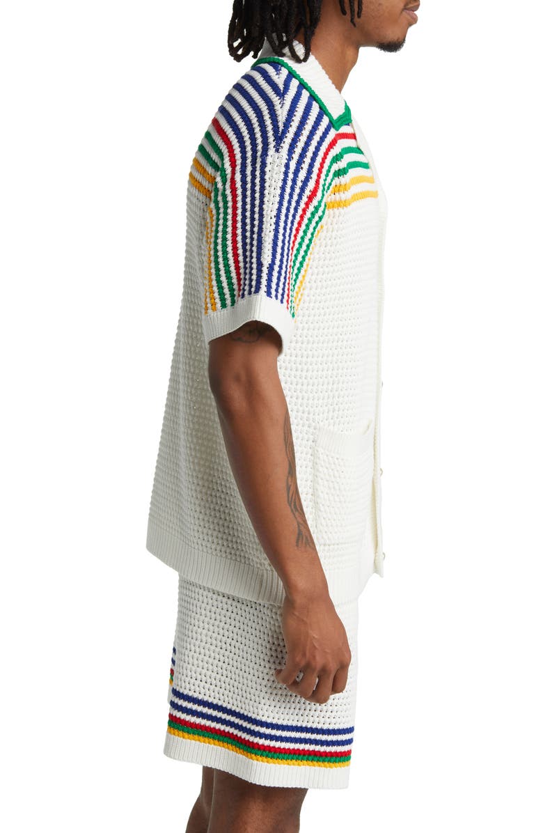 Casablanca Rainbow Crochet Stitch Short Sleeve Button-Up Shirt, Alternate, color,