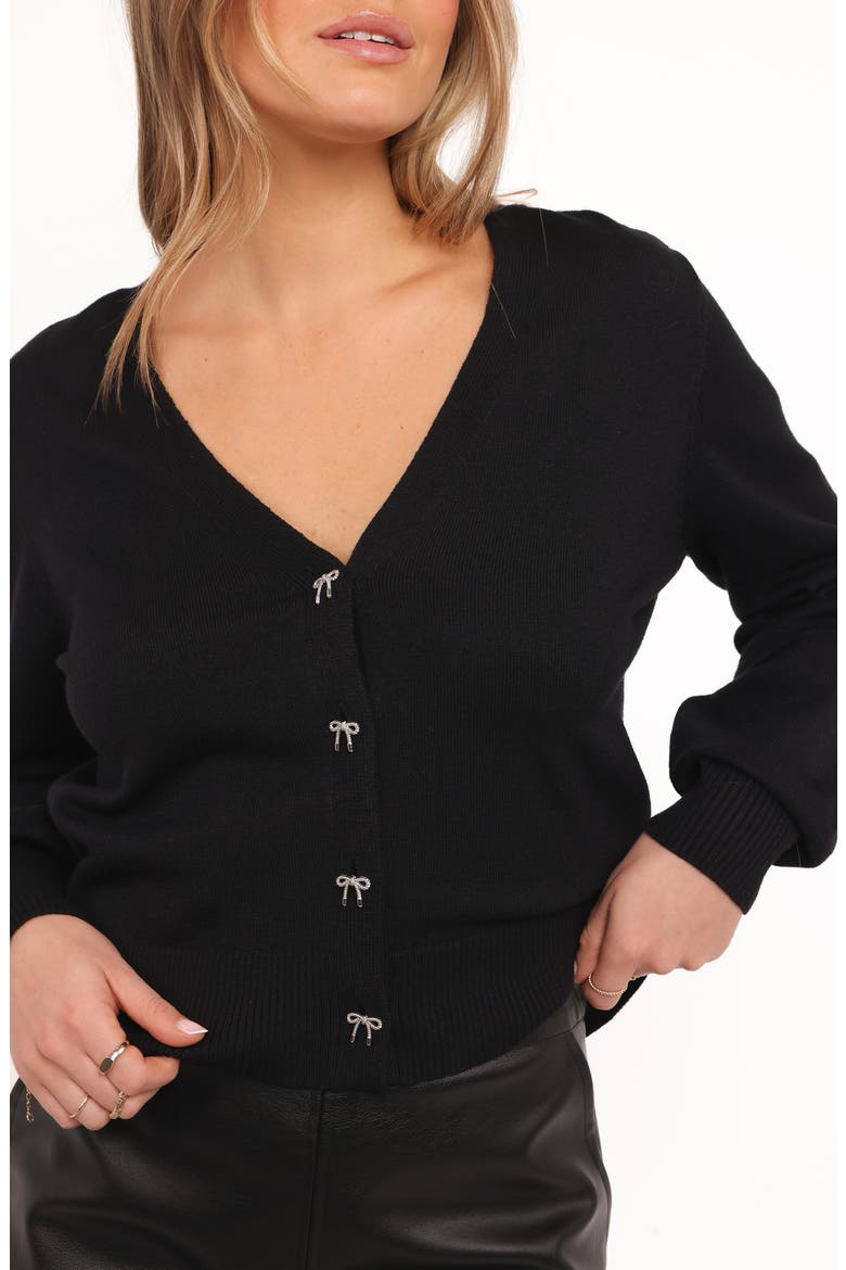 Josey Bow Button Cardigan, Alternate, color, BLACK