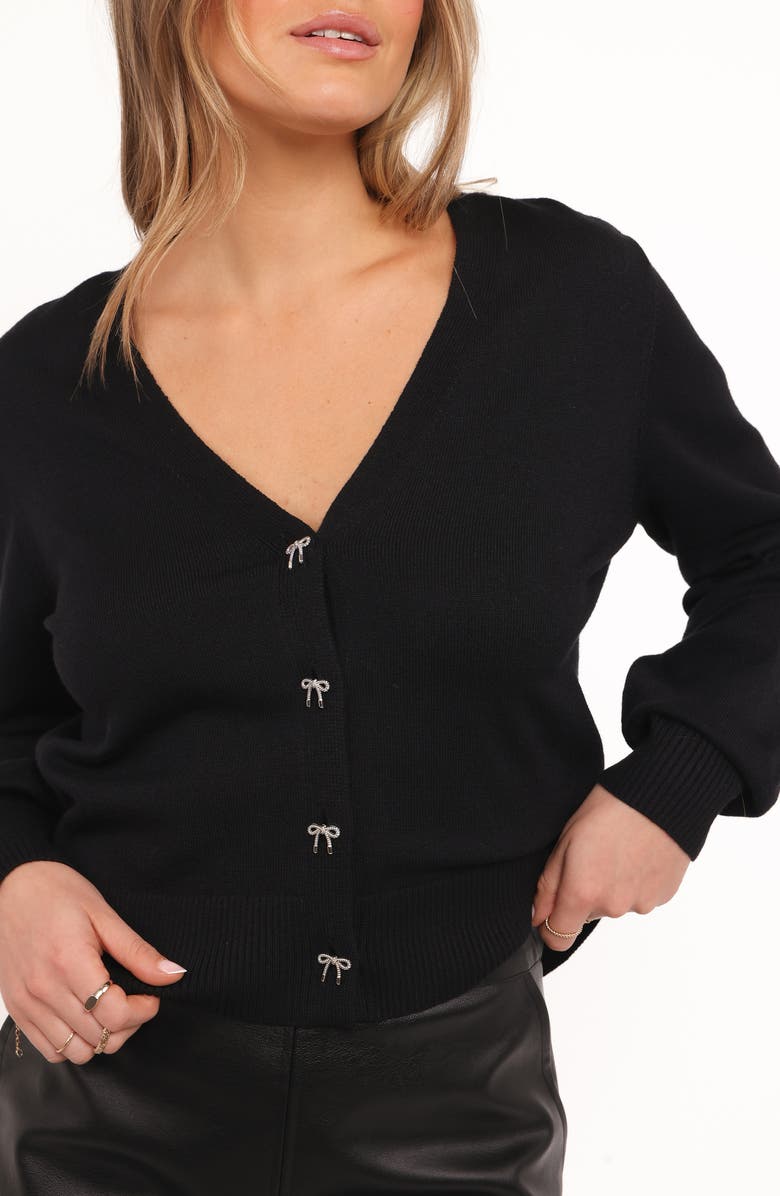 Petal & Pup Josey Bow Button Cardigan, Alternate, color, Black